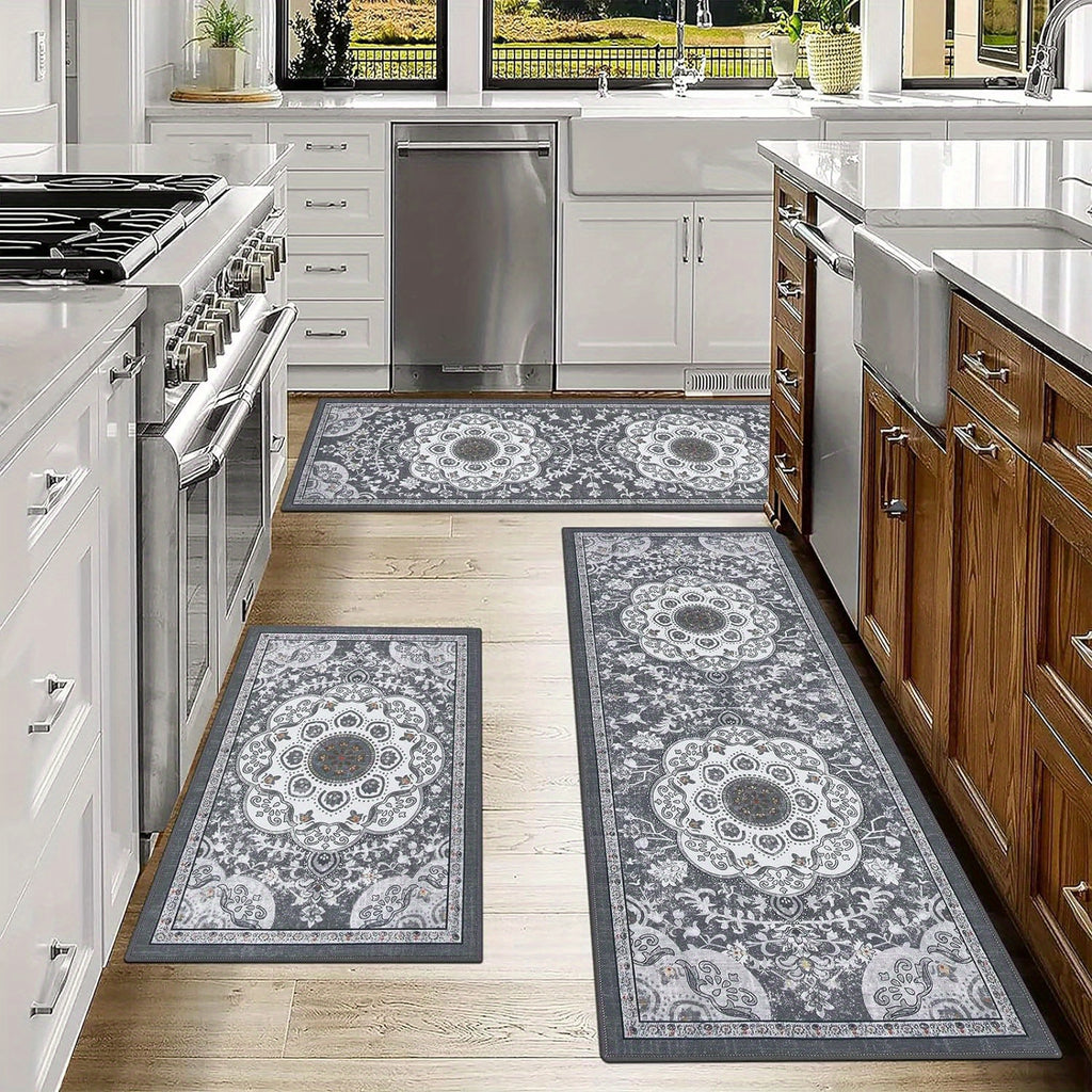 Boho Kitchen Rugs Sets 3 Piece with Runner Non Slip Kitchen Floor Mat Carpet Washable Bohemian Kitchen Runner Rug Set for Kitchen Hallway Laundry Room Door Office Sink