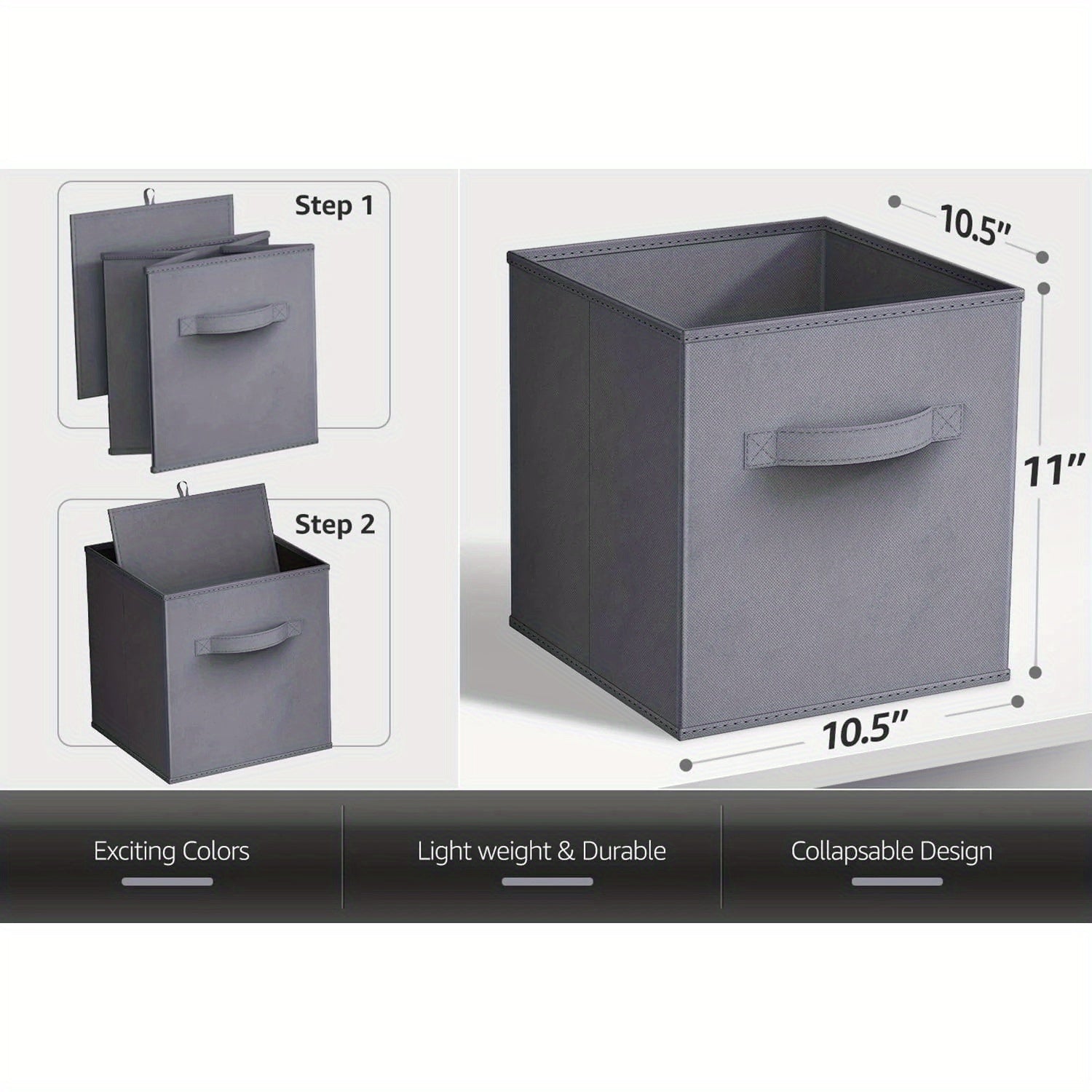Foldable Collapsible Cube Storage Bins Set of 6, 11Inch Fabric Storage Cubes with Handle for Organizing Clothes, Toys, 108QT Capacity