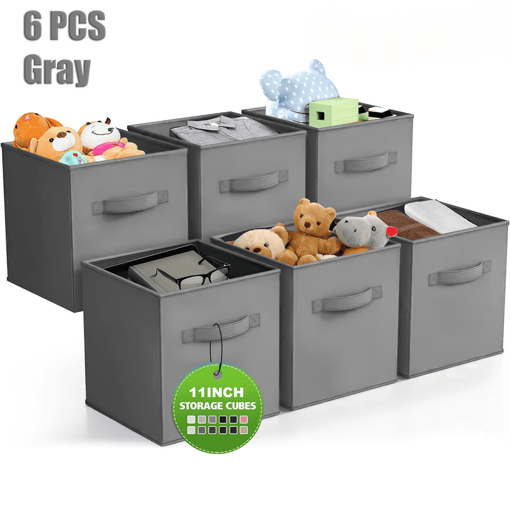 Foldable Collapsible Cube Storage Bins Set of 6, 11Inch Fabric Storage Cubes with Handle for Organizing Clothes, Toys, 108QT Capacity