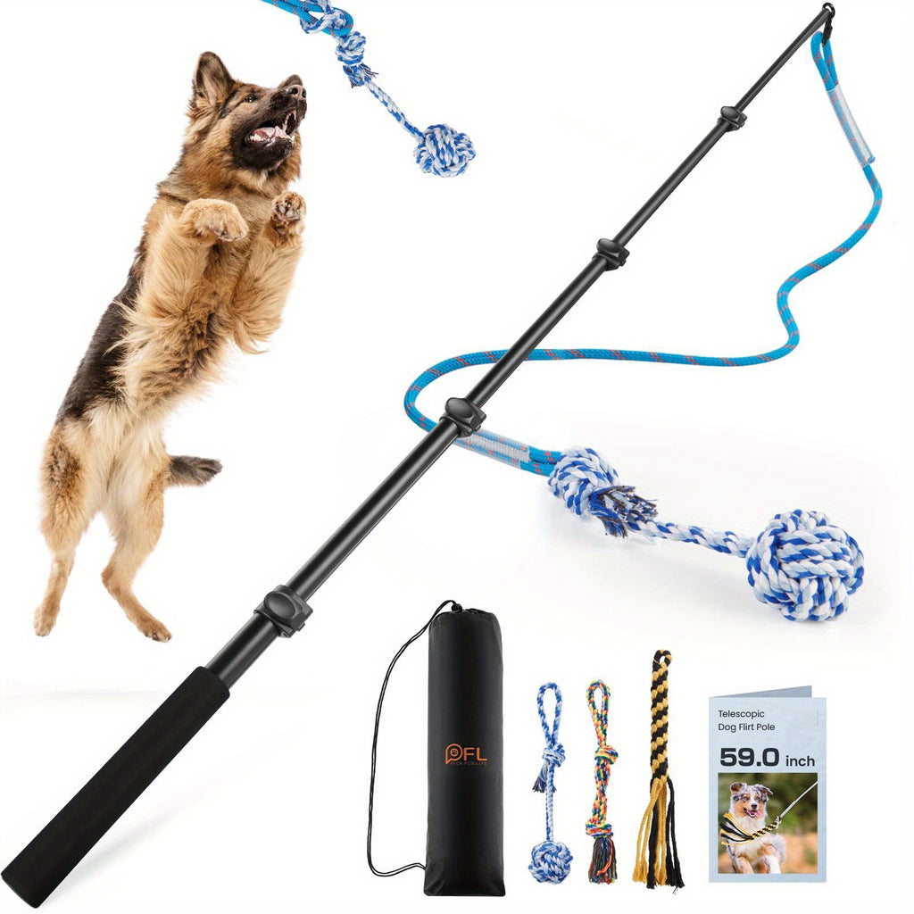 Extendable Flirt Pole for Large Dogs - Dog Flirt Stick with Detachable Interactive Toys - Flirt Stick for Small Medium Large Dogs Training Playing Exercise - Enhances Agility & Cleans Teeth, Dog Toys