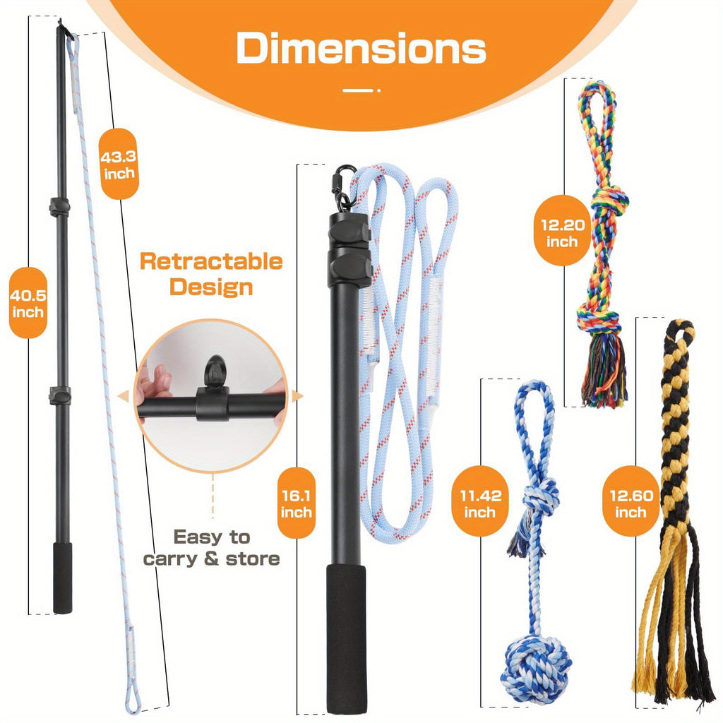 Extendable Flirt Pole for Large Dogs - Dog Flirt Stick with Detachable Interactive Toys - Flirt Stick for Small Medium Large Dogs Training Playing Exercise - Enhances Agility & Cleans Teeth, Dog Toys