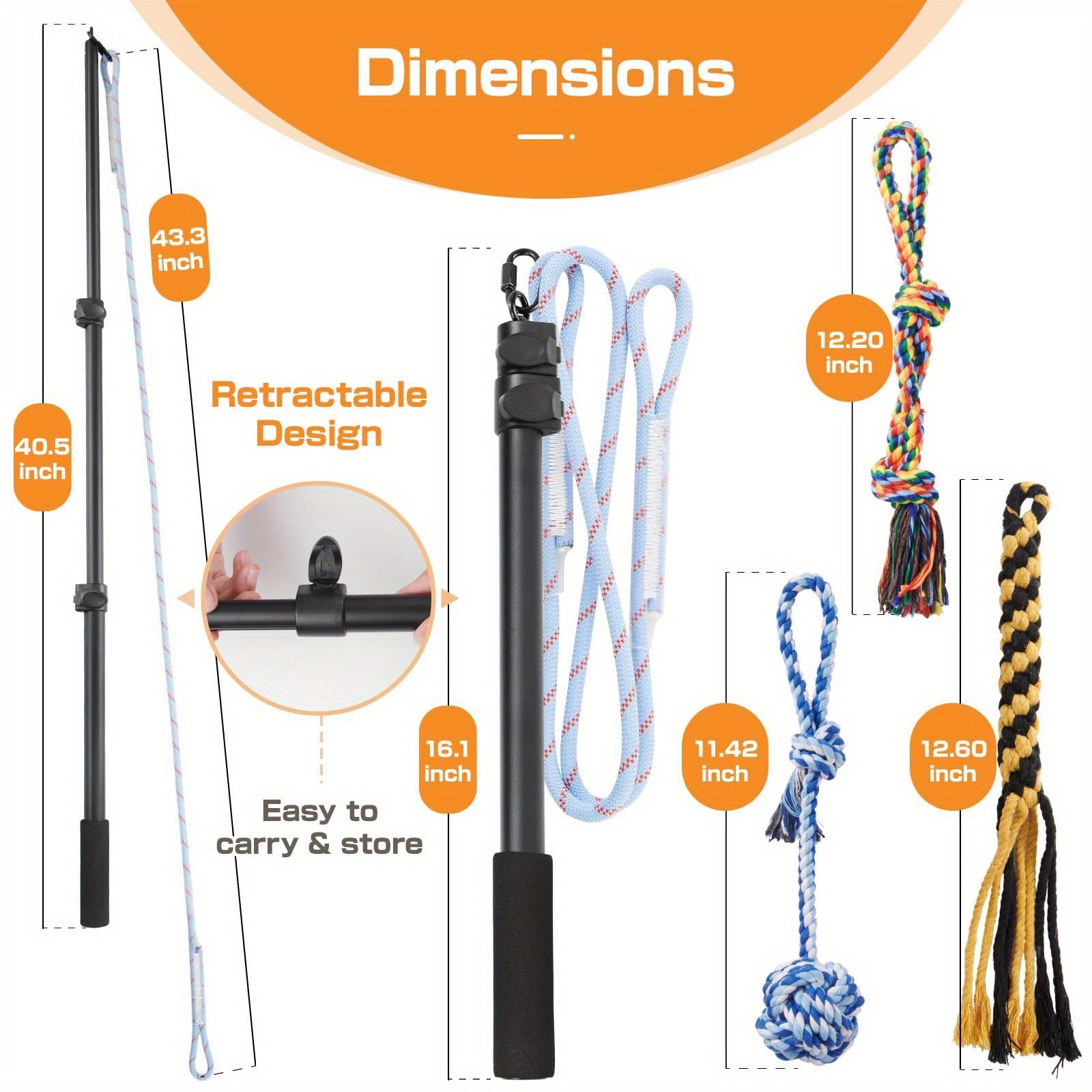 Extendable Flirt Pole for Large Dogs - Dog Flirt Stick with Detachable Interactive Toys - Flirt Stick for Small Medium Large Dogs Training Playing Exercise - Enhances Agility & Cleans Teeth, Dog Toys