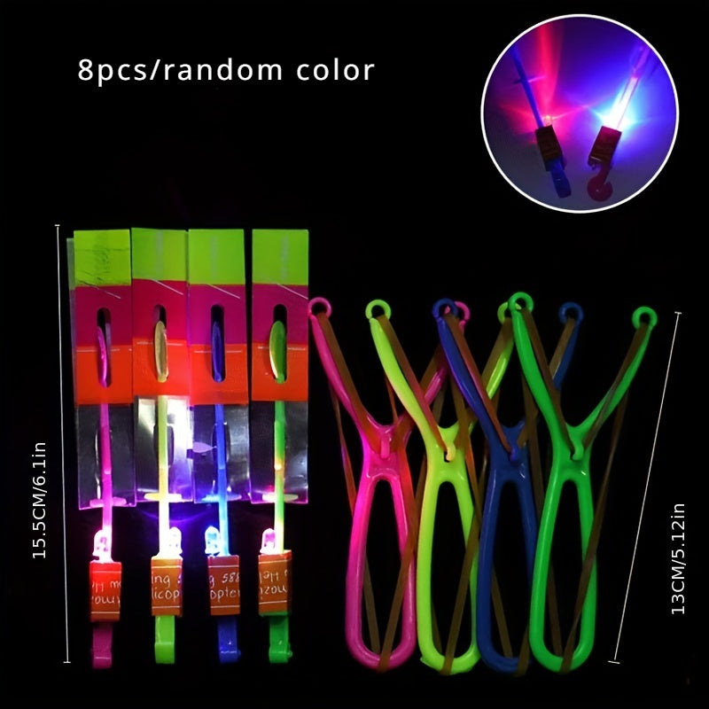 8PCS LED Lighting Up Luminous Toy, Flying Slingshot, Flying Toys, Fast Catapult Luminous Toy,Halloween Glow In Dark Party Supplies, Christmas Party Favors, Holiday Gifts, Children Gifts, Outdoor Toys