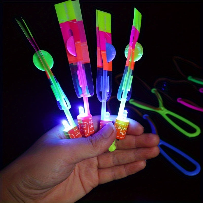 8PCS LED Lighting Up Luminous Toy, Flying Slingshot, Flying Toys, Fast Catapult Luminous Toy,Halloween Glow In Dark Party Supplies, Christmas Party Favors, Holiday Gifts, Children Gifts, Outdoor Toys