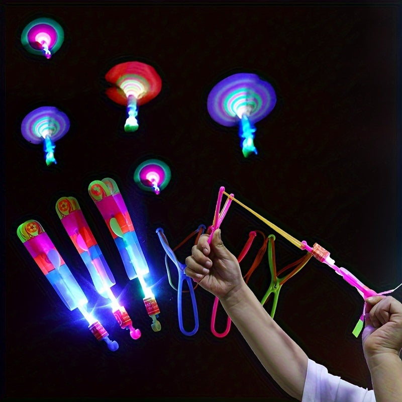 8PCS LED Lighting Up Luminous Toy, Flying Slingshot, Flying Toys, Fast Catapult Luminous Toy,Halloween Glow In Dark Party Supplies, Christmas Party Favors, Holiday Gifts, Children Gifts, Outdoor Toys