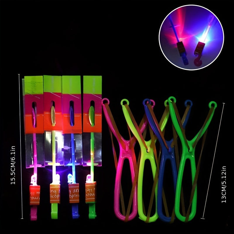 8PCS LED Lighting Up Luminous Toy, Flying Slingshot, Flying Toys, Fast Catapult Luminous Toy,Halloween Glow In Dark Party Supplies, Christmas Party Favors, Holiday Gifts, Children Gifts, Outdoor Toys