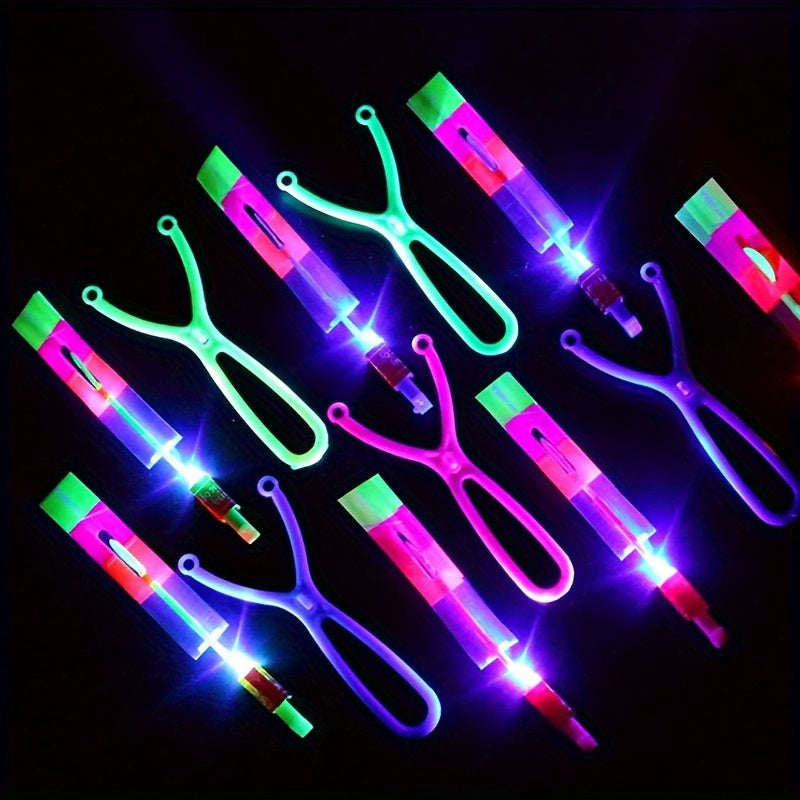 8PCS LED Lighting Up Luminous Toy, Flying Slingshot, Flying Toys, Fast Catapult Luminous Toy,Halloween Glow In Dark Party Supplies, Christmas Party Favors, Holiday Gifts, Children Gifts, Outdoor Toys