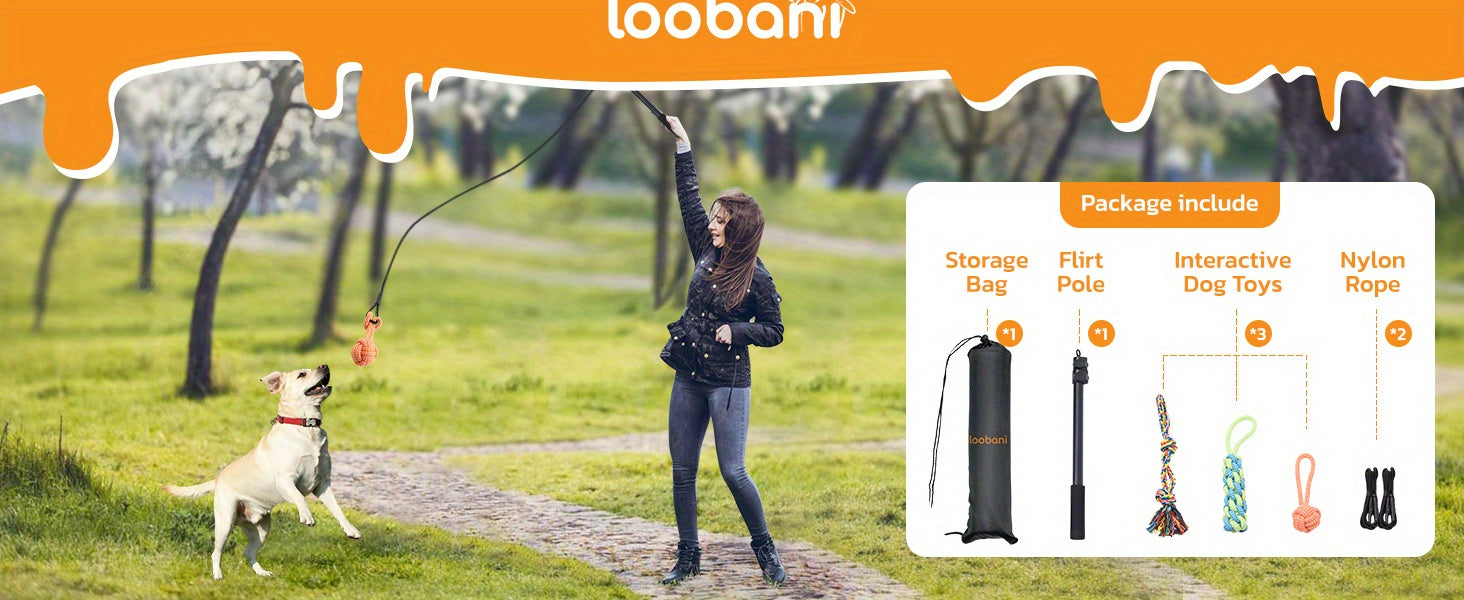 LOOBANI Flirt Pole For Dogs Chase And Tug Of War,