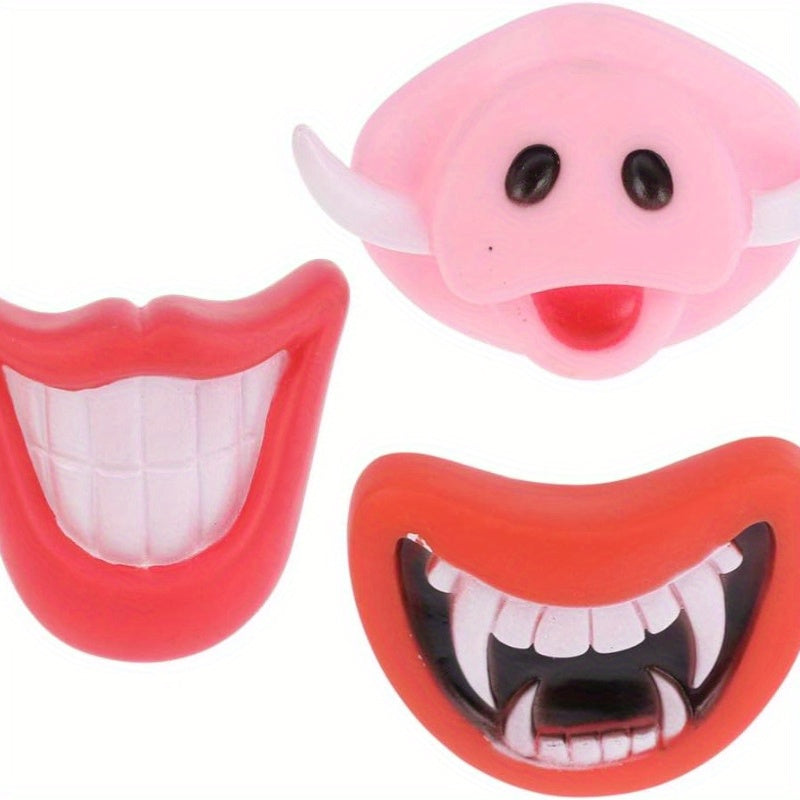 3-Piece Silicone Dog Chew Toys - Vampire Fangs &  Nose Designs, Squeaky Pet Play For All Breeds, Ideal Halloween Party Gifts
