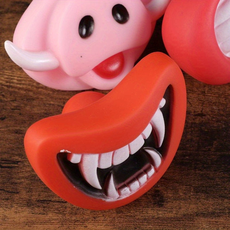 3-Piece Silicone Dog Chew Toys - Vampire Fangs &  Nose Designs, Squeaky Pet Play For All Breeds, Ideal Halloween Party Gifts