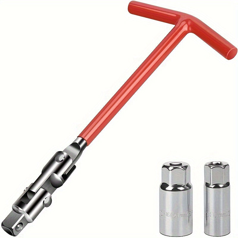 Universal 2-in-1 Spark Plug Wrench Set with T-Handle - Premium Steel Socket Wrenches for Automotive and Motorcycle Spark Plug Removal, 16mm and 21mm Socket Sizes Included