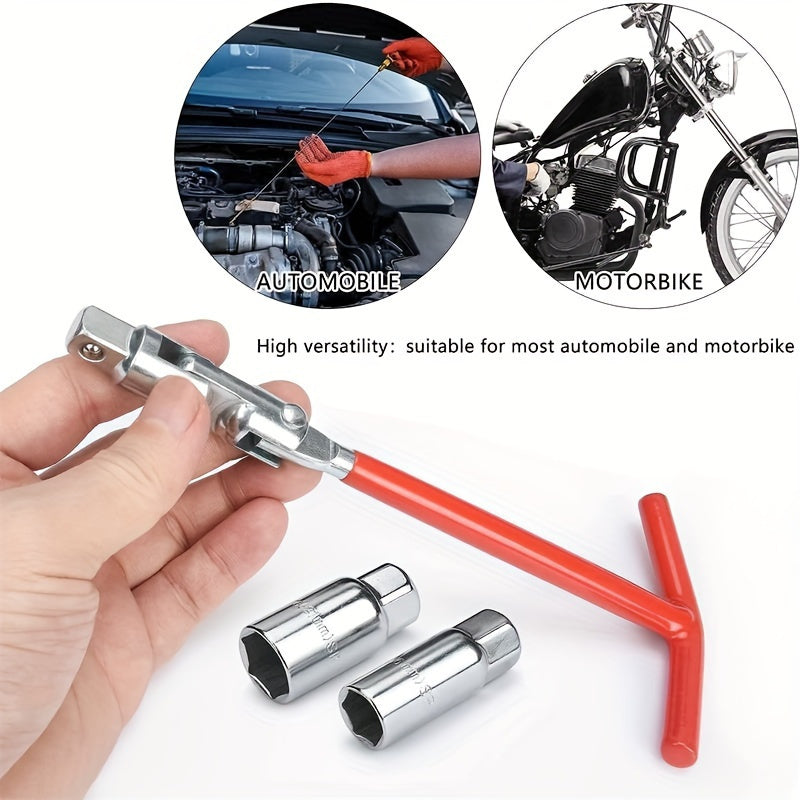 Universal 2-in-1 Spark Plug Wrench Set with T-Handle - Premium Steel Socket Wrenches for Automotive and Motorcycle Spark Plug Removal, 16mm and 21mm Socket Sizes Included