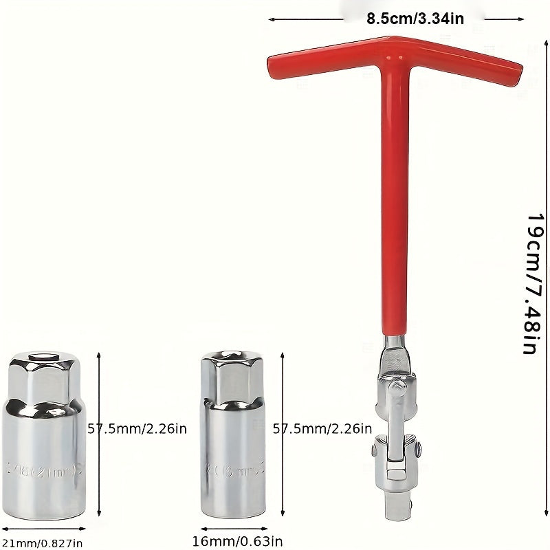 Universal 2-in-1 Spark Plug Wrench Set with T-Handle - Premium Steel Socket Wrenches for Automotive and Motorcycle Spark Plug Removal, 16mm and 21mm Socket Sizes Included