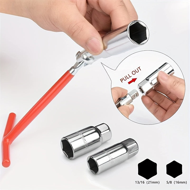 Universal 2-in-1 Spark Plug Wrench Set with T-Handle - Premium Steel Socket Wrenches for Automotive and Motorcycle Spark Plug Removal, 16mm and 21mm Socket Sizes Included