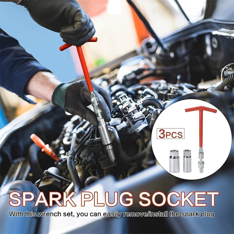 Universal 2-in-1 Spark Plug Wrench Set with T-Handle - Premium Steel Socket Wrenches for Automotive and Motorcycle Spark Plug Removal, 16mm and 21mm Socket Sizes Included
