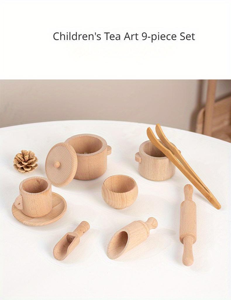 Montessori Wooden Play Kitchen Set for Kids - Pretend Tea Time & Home Experience, Educational Sensory Toys for Preschoolers