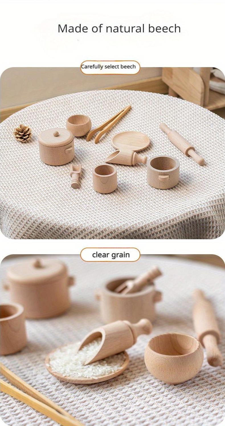 Montessori Wooden Play Kitchen Set for Kids - Pretend Tea Time & Home Experience, Educational Sensory Toys for Preschoolers