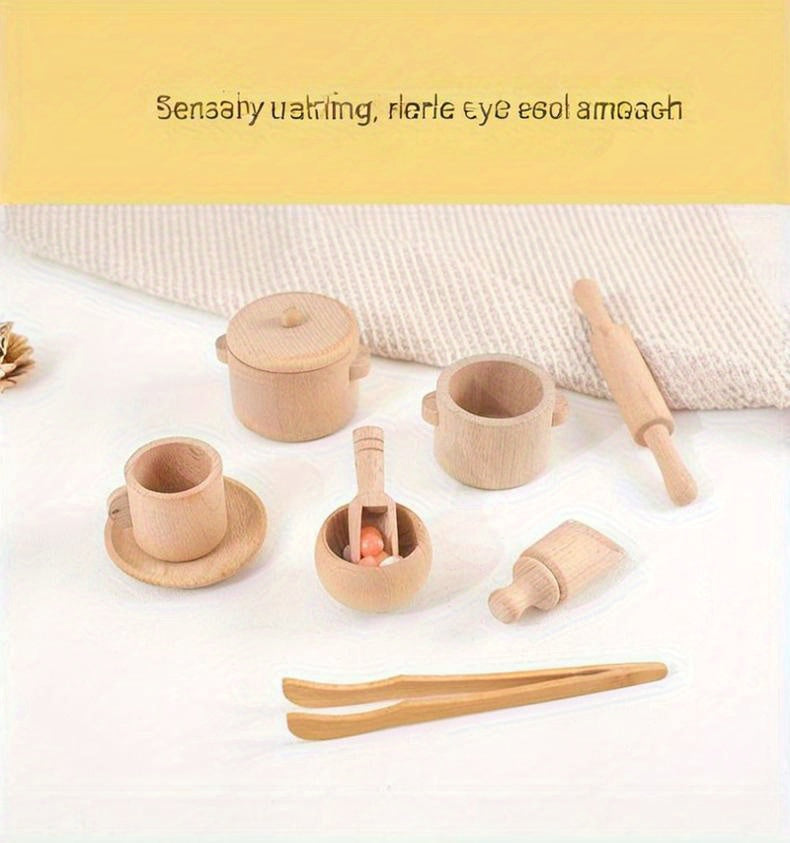 Montessori Wooden Play Kitchen Set for Kids - Pretend Tea Time & Home Experience, Educational Sensory Toys for Preschoolers
