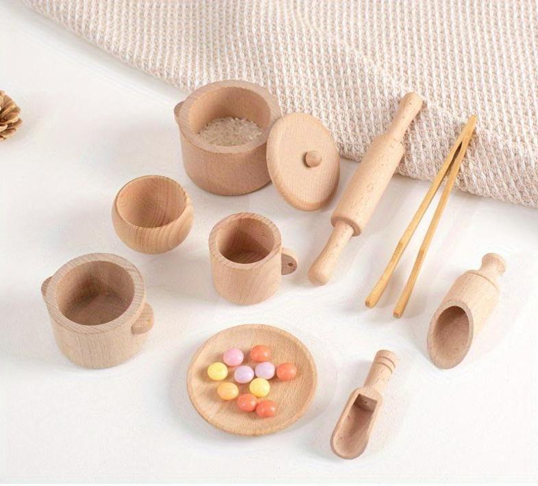 Montessori Wooden Play Kitchen Set for Kids - Pretend Tea Time & Home Experience, Educational Sensory Toys for Preschoolers