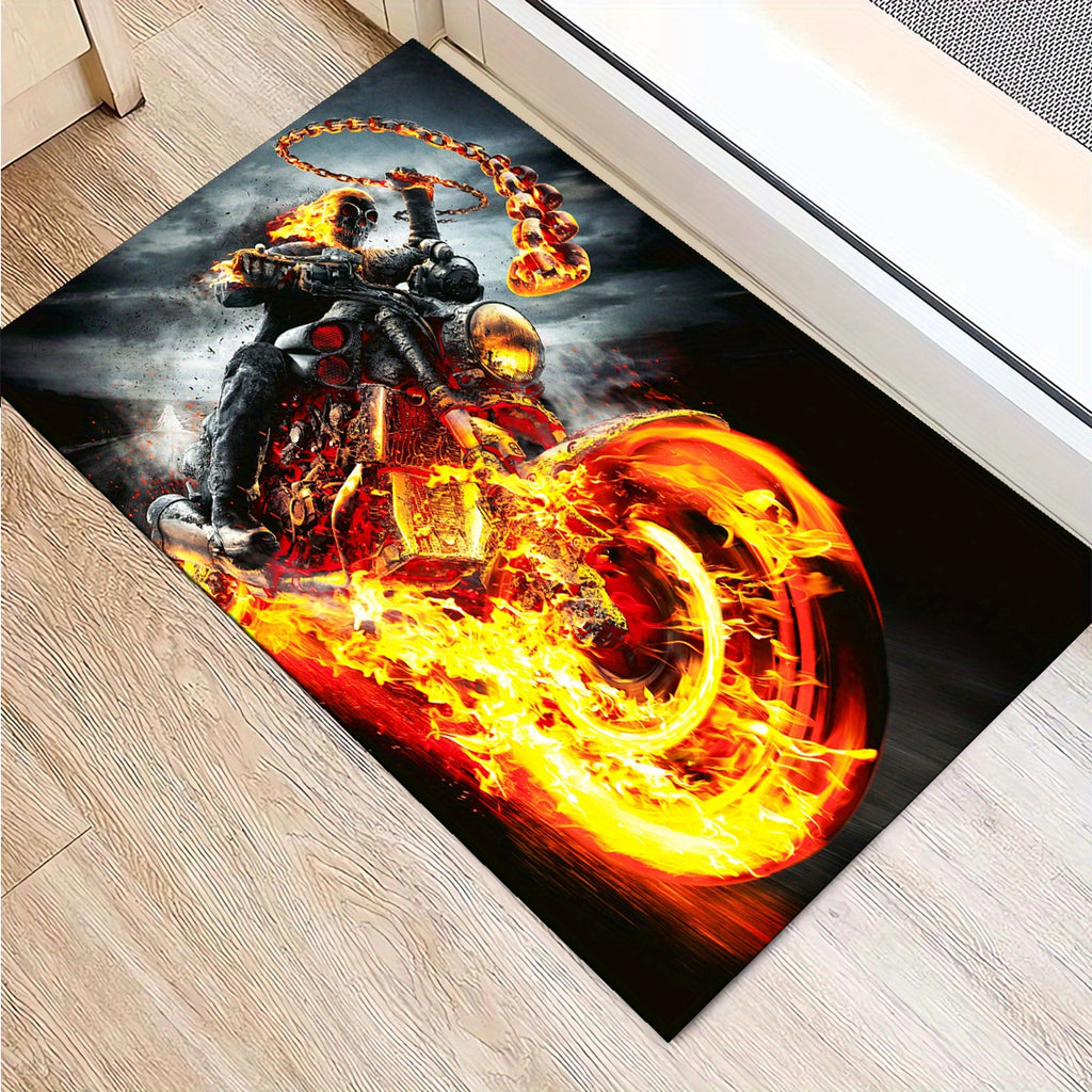 Crystal Velvet Cool Flame Motorcycle Rugs: 3D Printed Decorative Rugs for Living Room, Bedroom, Corridor, and Mattress Areas - Soft and Comfortable, 800g/m²