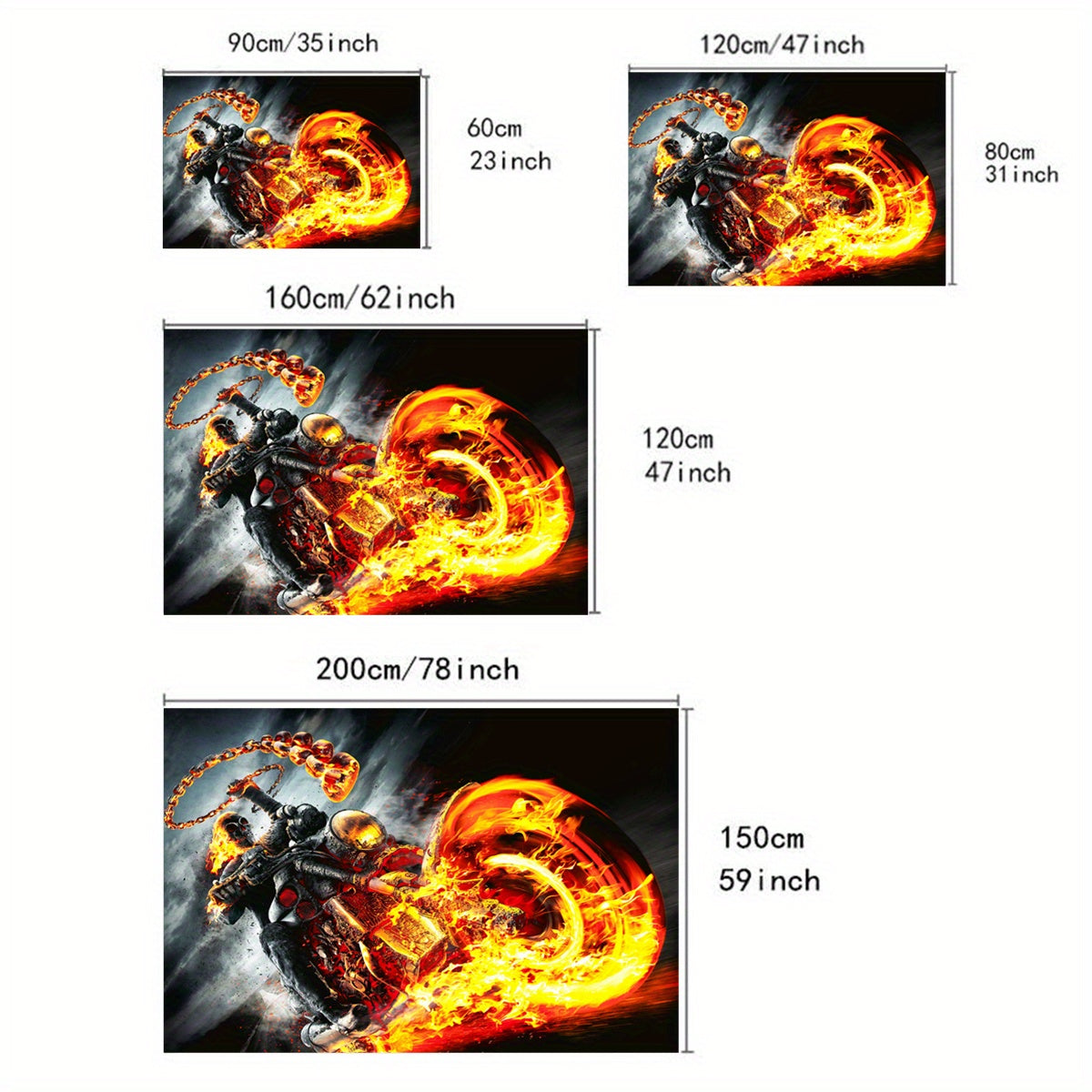 Crystal Velvet Cool Flame Motorcycle Rugs: 3D Printed Decorative Rugs for Living Room, Bedroom, Corridor, and Mattress Areas - Soft and Comfortable, 800g/m²