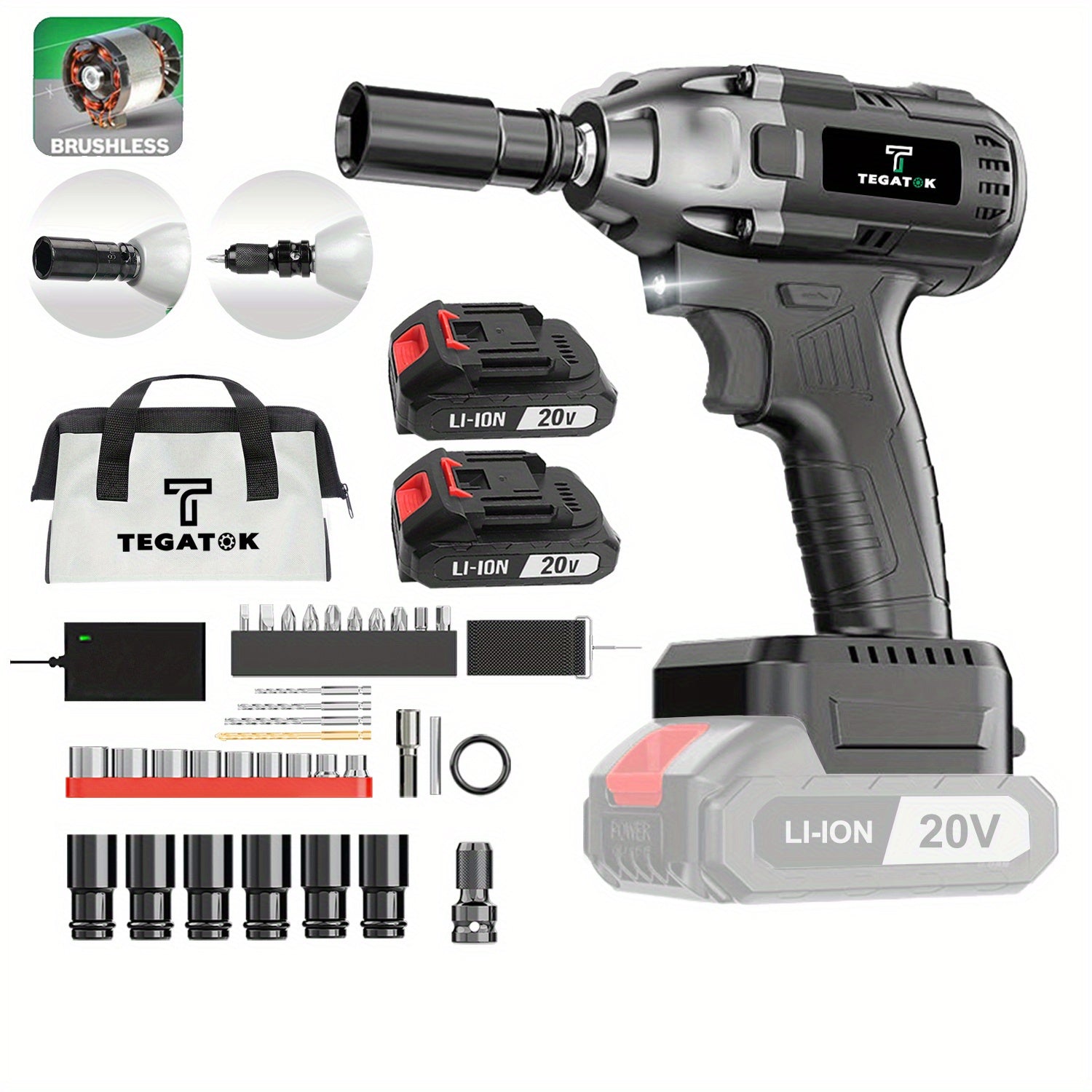 Powerful 20V Cordless 1/2-Inch Brushless Impact Wrench Kit - 320 Nm High Torque
