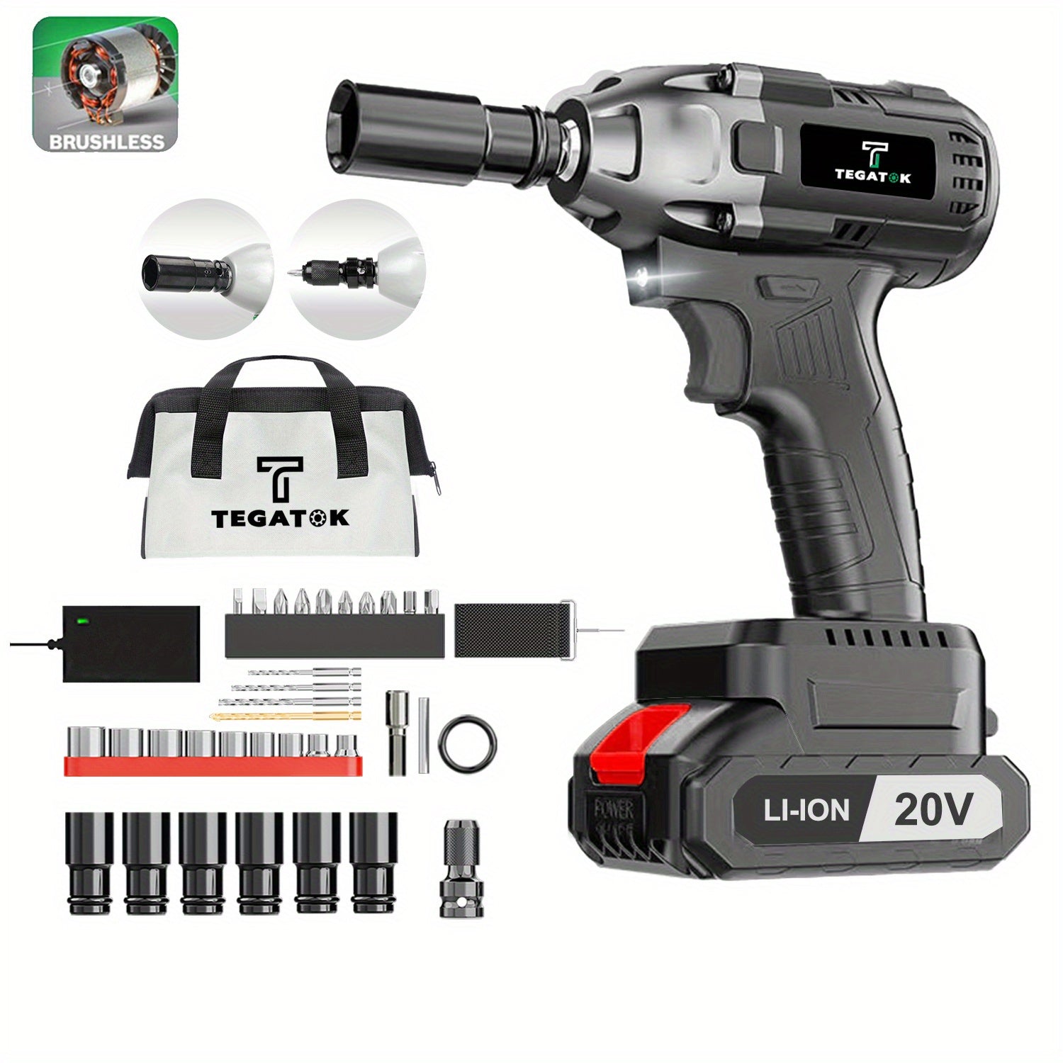 Powerful 20V Cordless 1/2-Inch Brushless Impact Wrench Kit - 320 Nm High Torque