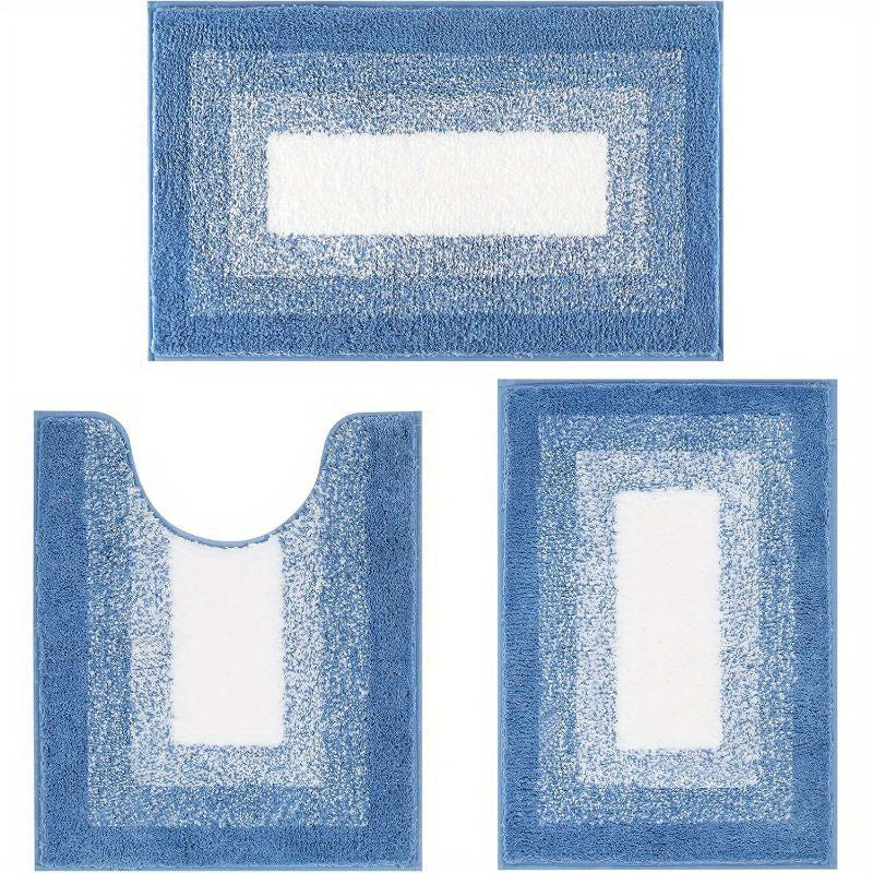 [3pcs Soft Comfortable Bathroom Rugs] Soft Comfortable Bathroom Rugs Sets 3pcs, Plush Shaggy Bath Rugs for Bathroom Anti-Slip, Absorbent Microfiber Bathroom Mat Home Decor with U-Shaped Contour Toilet Mat for Bathroom Tub, Sh
