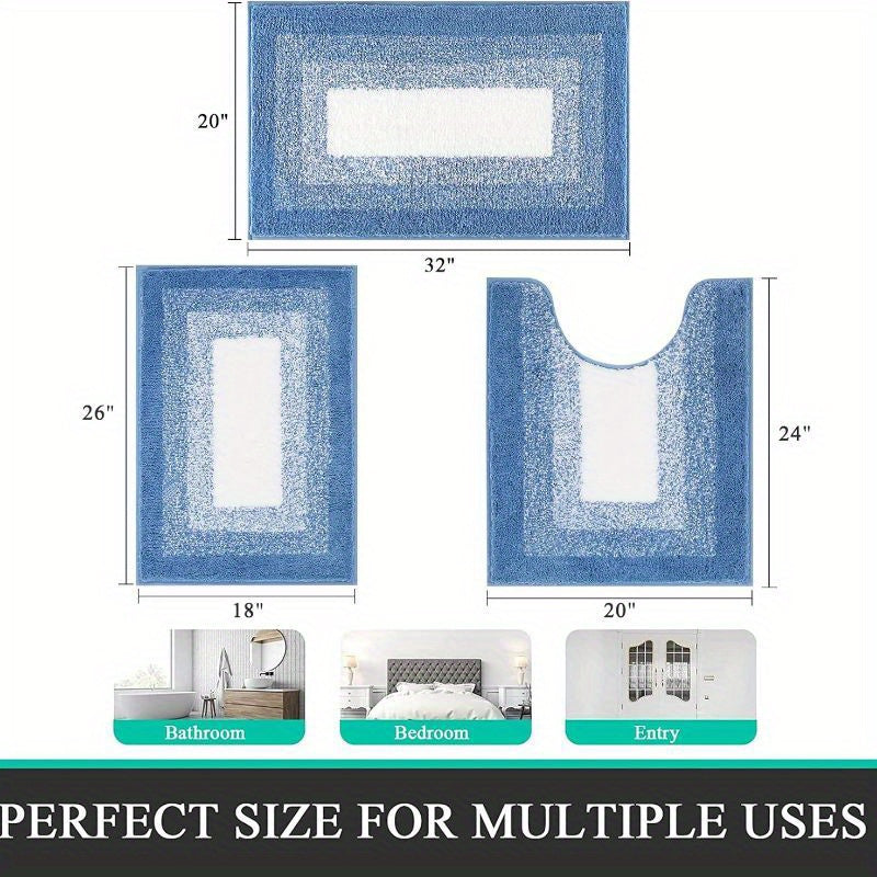 [3pcs Soft Comfortable Bathroom Rugs] Soft Comfortable Bathroom Rugs Sets 3pcs, Plush Shaggy Bath Rugs for Bathroom Anti-Slip, Absorbent Microfiber Bathroom Mat Home Decor with U-Shaped Contour Toilet Mat for Bathroom Tub, Sh