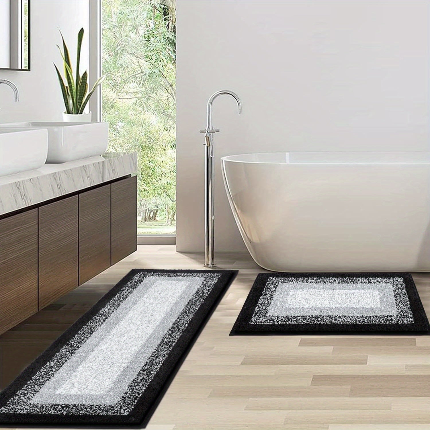 Comfortable Bathroom Rug Set 2pcs, Anti-Slip Absorbent Plush Shaggy Bath Mat Home Decor, Soft Shaggy Absorbent Microfiber Bath Rugs Machine Washable Bath Mat for Bathroom