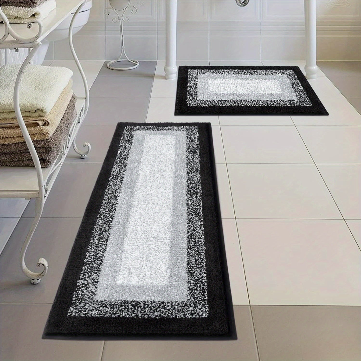 Comfortable Bathroom Rug Set 2pcs, Anti-Slip Absorbent Plush Shaggy Bath Mat Home Decor, Soft Shaggy Absorbent Microfiber Bath Rugs Machine Washable Bath Mat for Bathroom