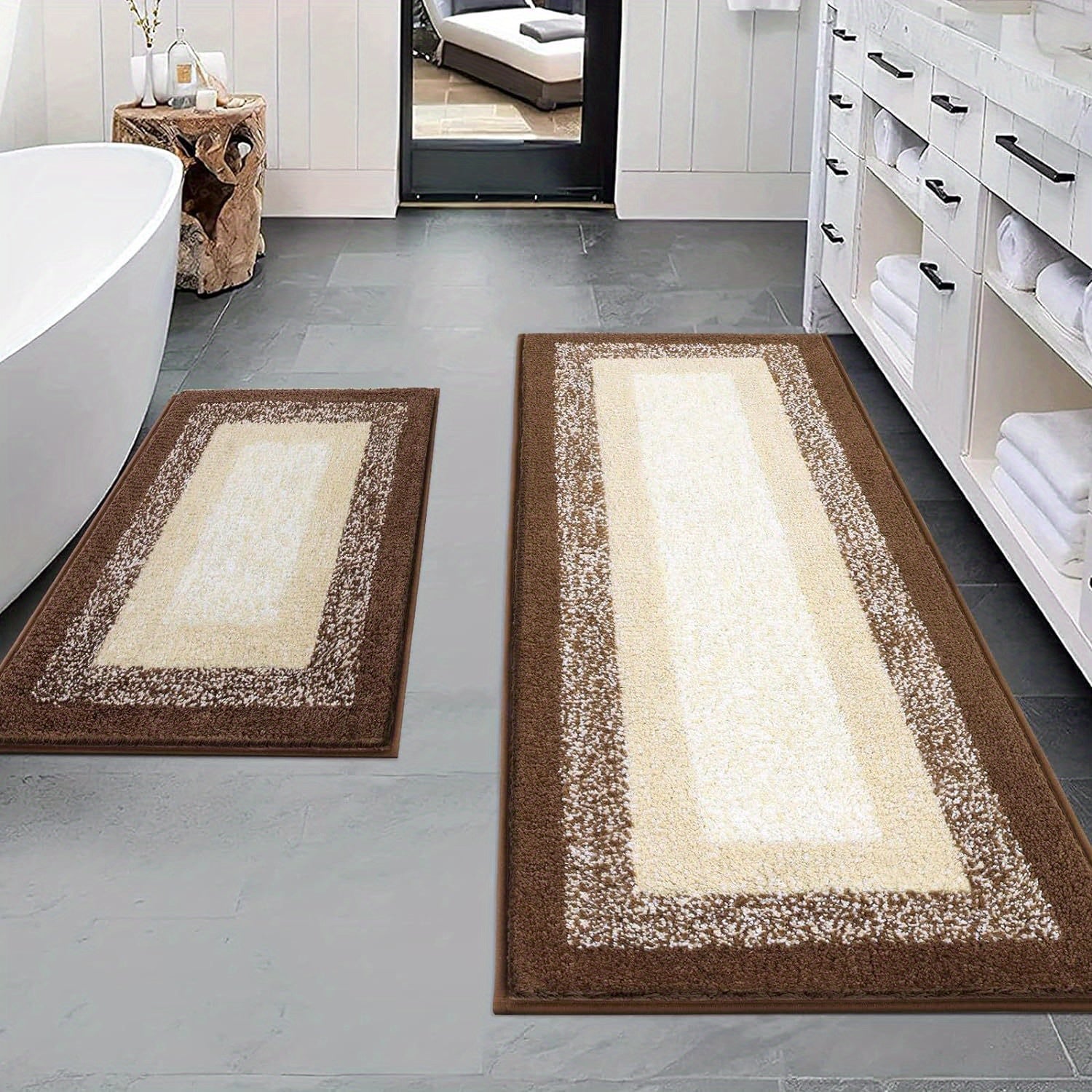 Comfortable Bathroom Rug Set 2pcs, Anti-Slip Absorbent Plush Shaggy Bath Mat Home Decor, Soft Shaggy Absorbent Microfiber Bath Rugs Machine Washable Bath Mat for Bathroom