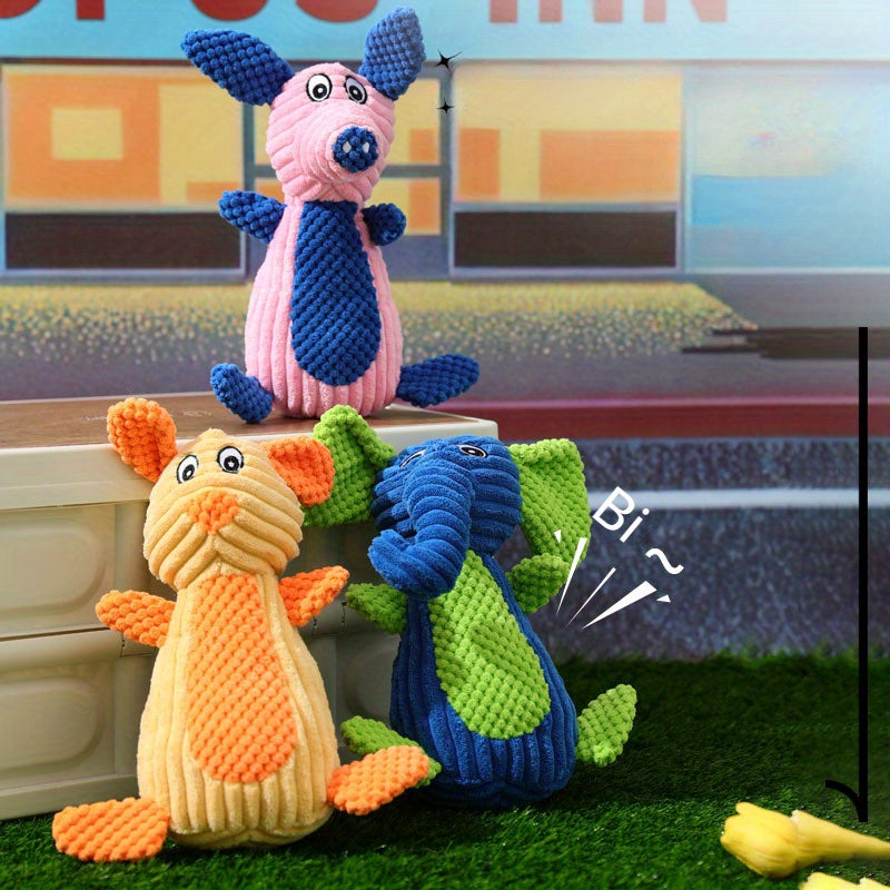 1pc Durable Squeaky Plush Dog Toy - Cute Cartoon Animal Shapes in Pink, Blue, & Green, Soft Chew & Play Toy for All Breeds, Ideal for Indoor Puppies & Senior Dogs, Puppy Toys