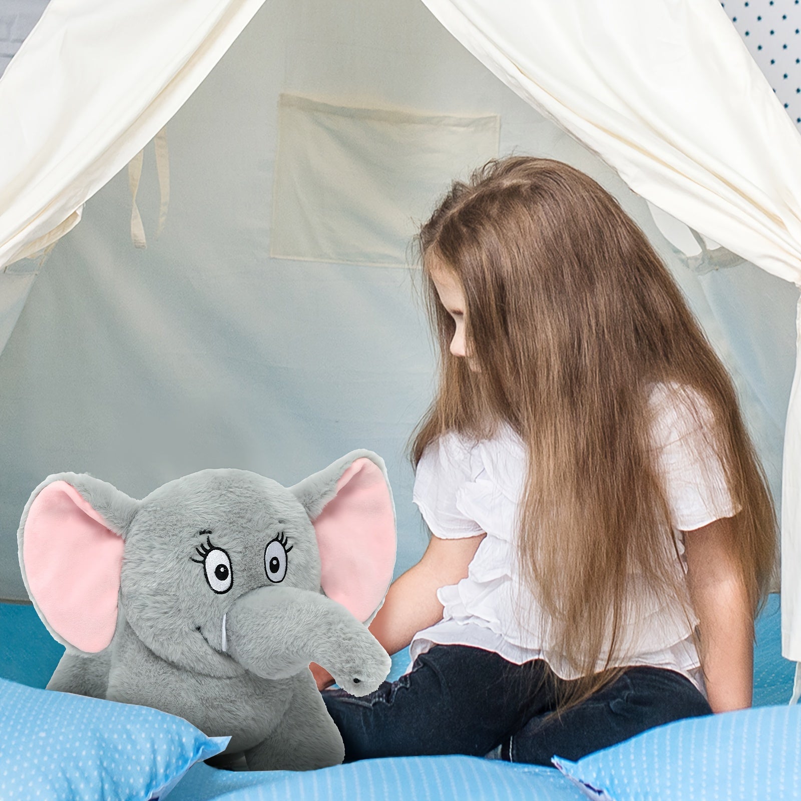 Cute Elephant Stuffed Animal Dog Toys Elephant Removable Tail and Nose Gray Elephant Plush Creative Birthday Gift