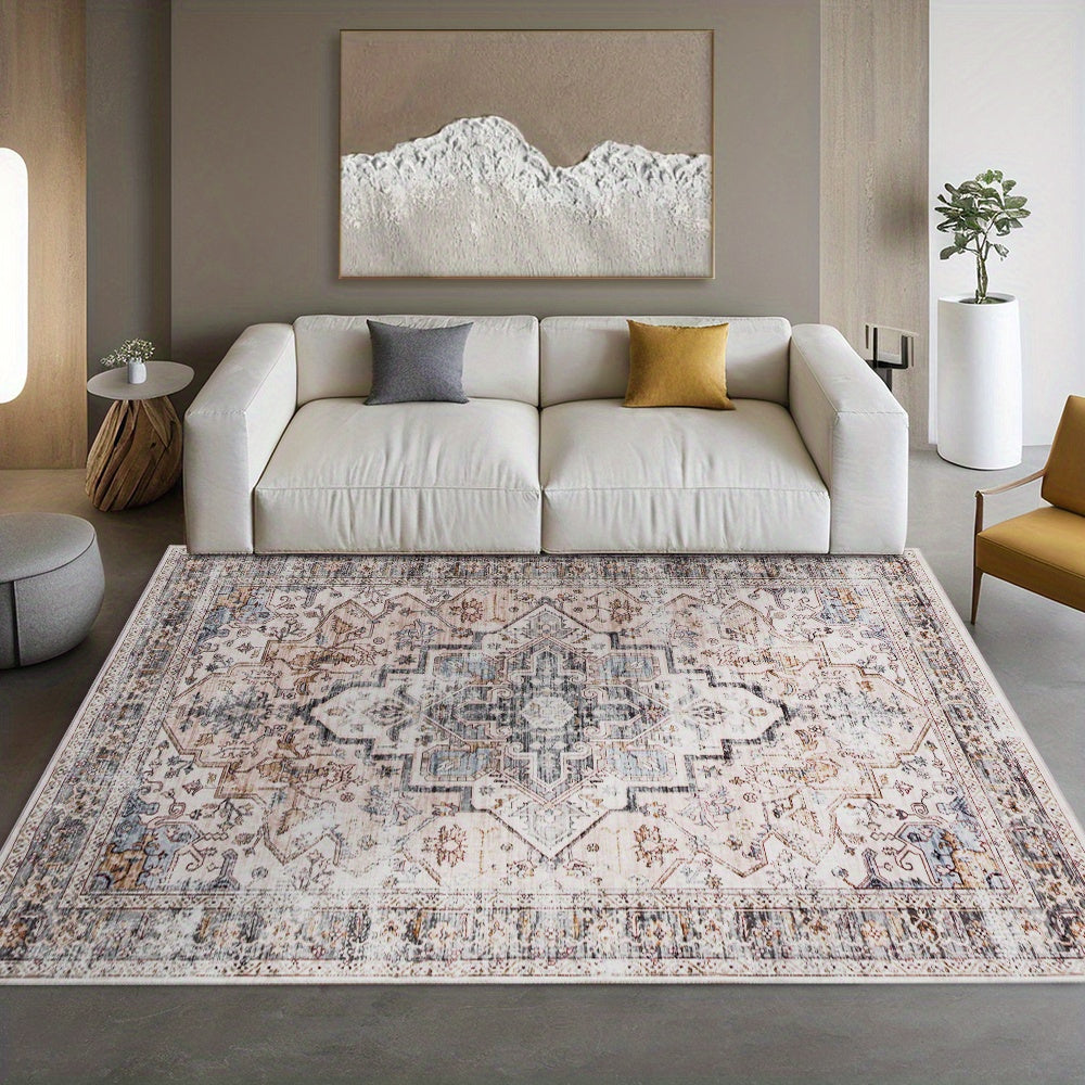 [Ultra Soft Bohemian Rugs] Ultra Soft Bohemian Beige Washable Rugs | Non Slip Retro Foldable Area Rugs for Living Room and Bedroom