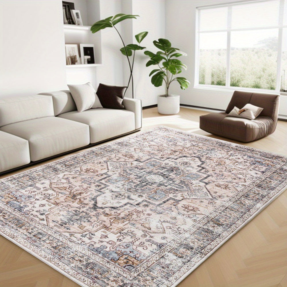 [Ultra Soft Bohemian Rugs] Ultra Soft Bohemian Beige Washable Rugs | Non Slip Retro Foldable Area Rugs for Living Room and Bedroom