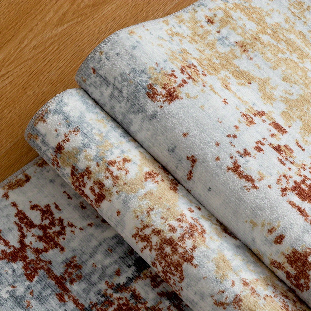 Gray/Rust Washable Rug, Ultra Soft Area Rug, Non Slip Abstract Rug Foldable, Stain Resistant Rugs for Living Room Bedroom, Modern Fuzzy Rug (Gray/Rust, 6'x9')