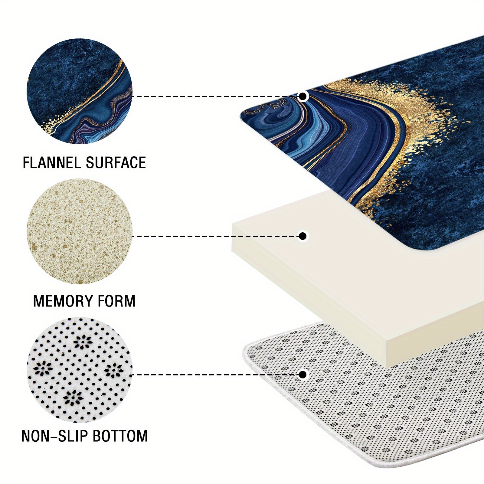 4 Pcs Luxury Marble Shower Curtain Set with Non-Slip Rugs, Toilet Lid Cover and Bath Mat, Black Gold Bathroom Decor Set with Shower Curtain and Rugs and Accessories