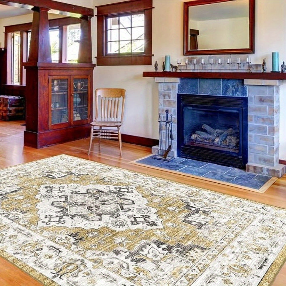 Machine Washable Area Rug for Living Room Soft Faux Cashmere Short Pile Rugs for Bedroom Kitchen Dining Home Office Non-Shedding and Easy-Cleaning