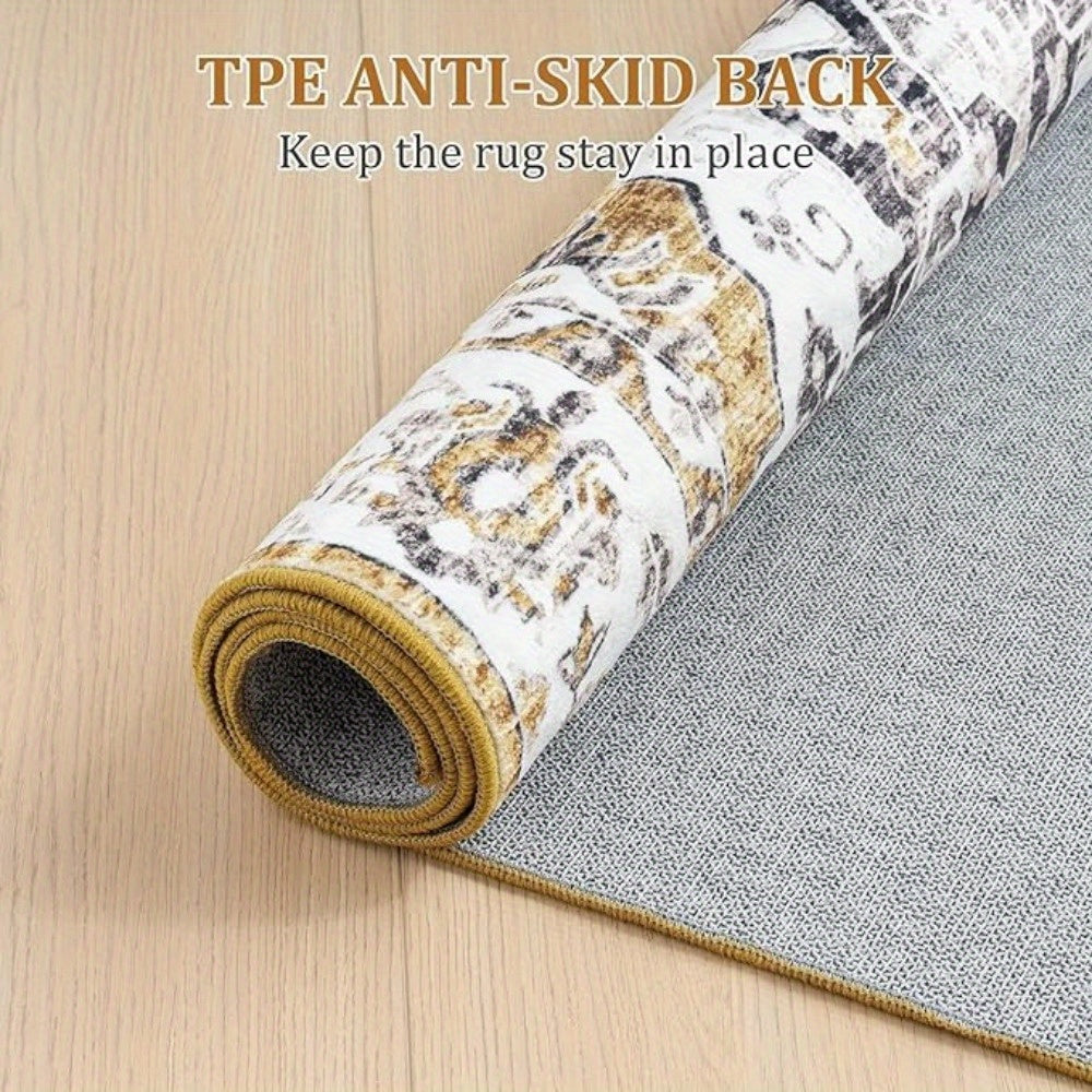 Machine Washable Area Rug for Living Room Soft Faux Cashmere Short Pile Rugs for Bedroom Kitchen Dining Home Office Non-Shedding and Easy-Cleaning