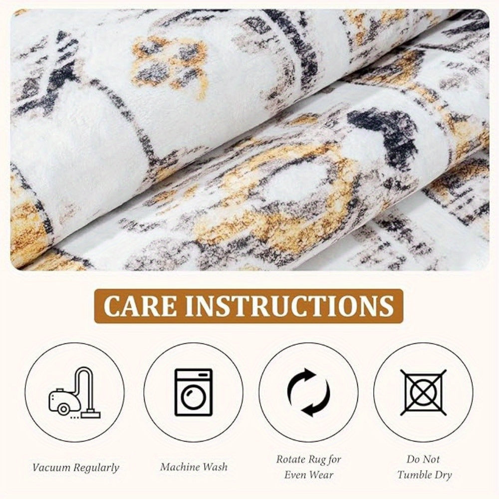 Machine Washable Area Rug for Living Room Soft Faux Cashmere Short Pile Rugs for Bedroom Kitchen Dining Home Office Non-Shedding and Easy-Cleaning