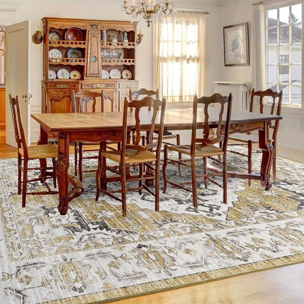 Machine Washable Area Rug for Living Room Soft Faux Cashmere Short Pile Rugs for Bedroom Kitchen Dining Home Office Non-Shedding and Easy-Cleaning