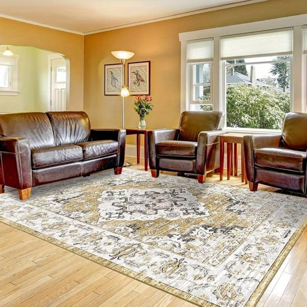 Machine Washable Area Rug for Living Room Soft Faux Cashmere Short Pile Rugs for Bedroom Kitchen Dining Home Office Non-Shedding and Easy-Cleaning