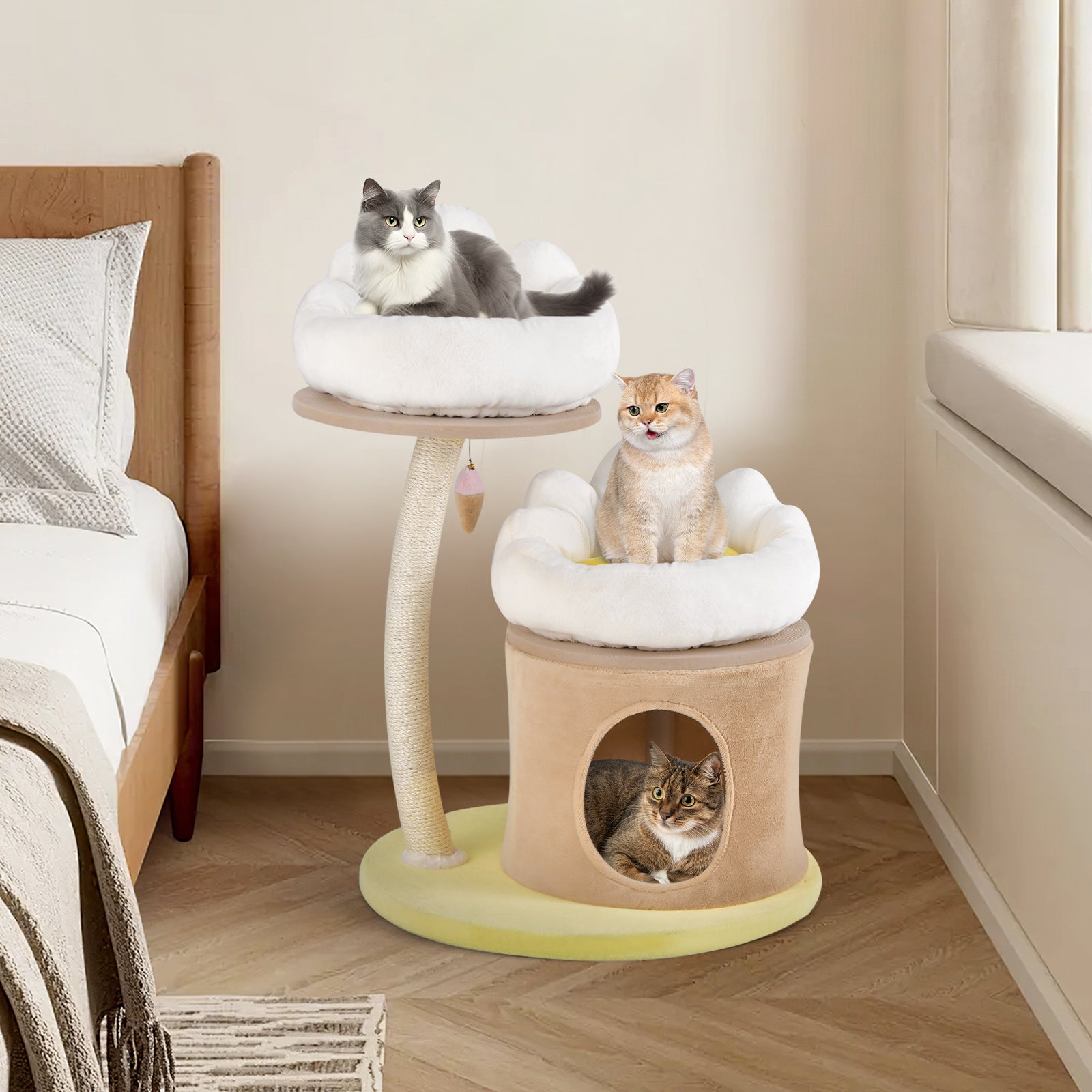 1pc 33" Deluxe Cat Tower - Multi-Level Condo with Sisal Scratching Post
