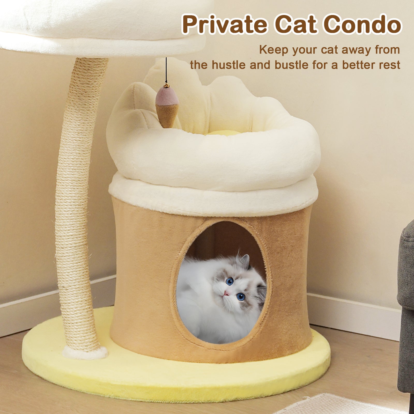 1pc 33" Deluxe Cat Tower - Multi-Level Condo with Sisal Scratching Post