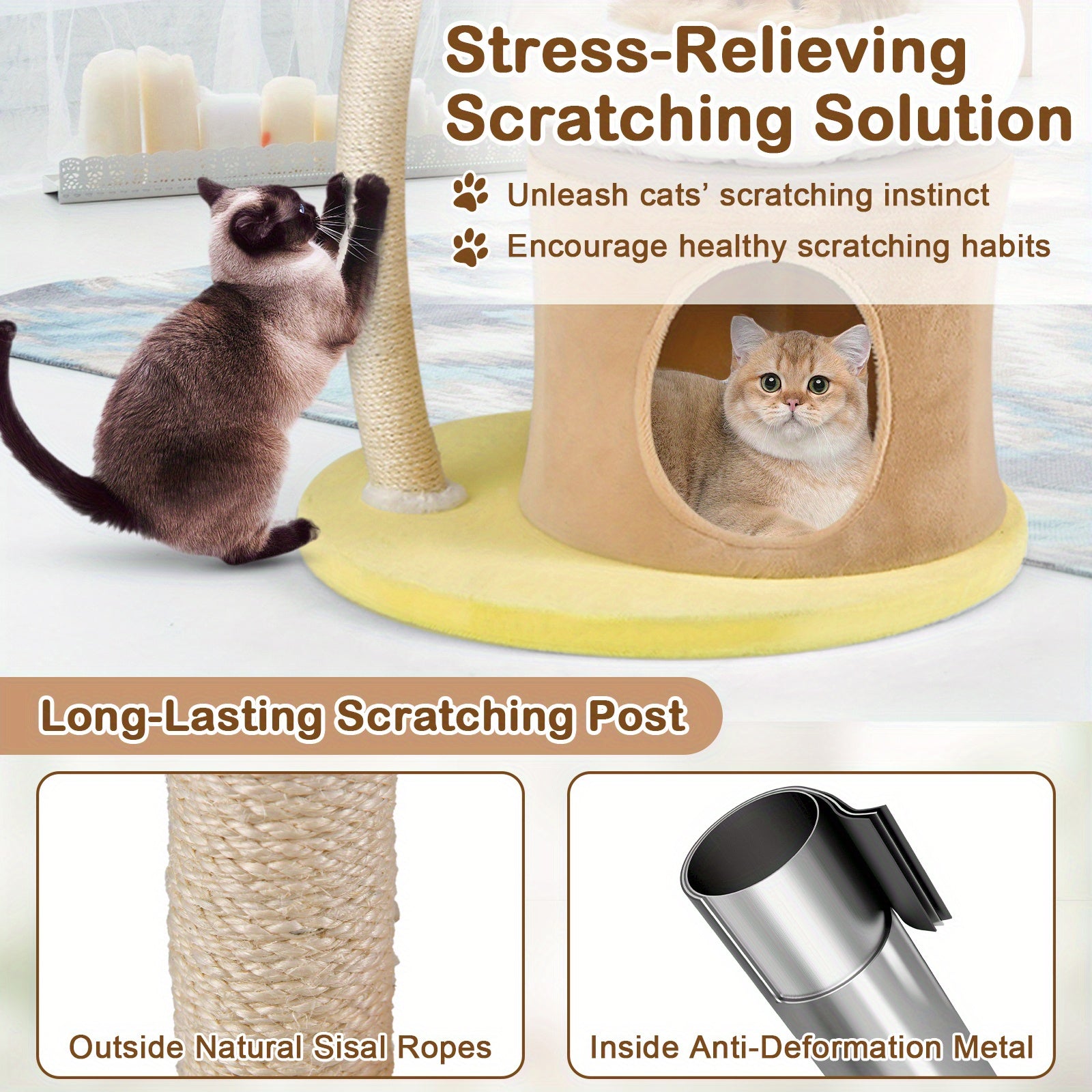 1pc 33" Deluxe Cat Tower - Multi-Level Condo with Sisal Scratching Post