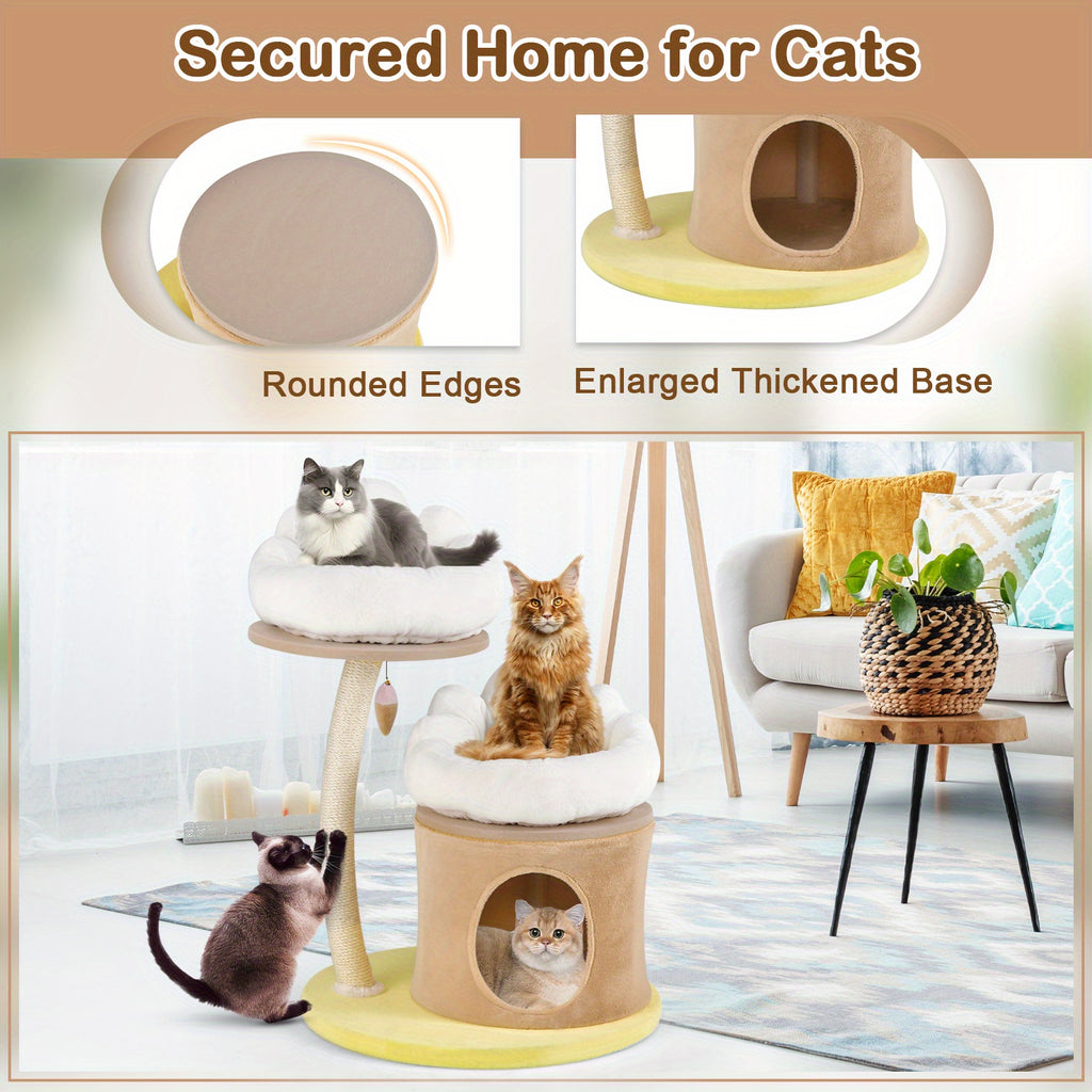1pc 33" Deluxe Cat Tower - Multi-Level Condo with Sisal Scratching Post