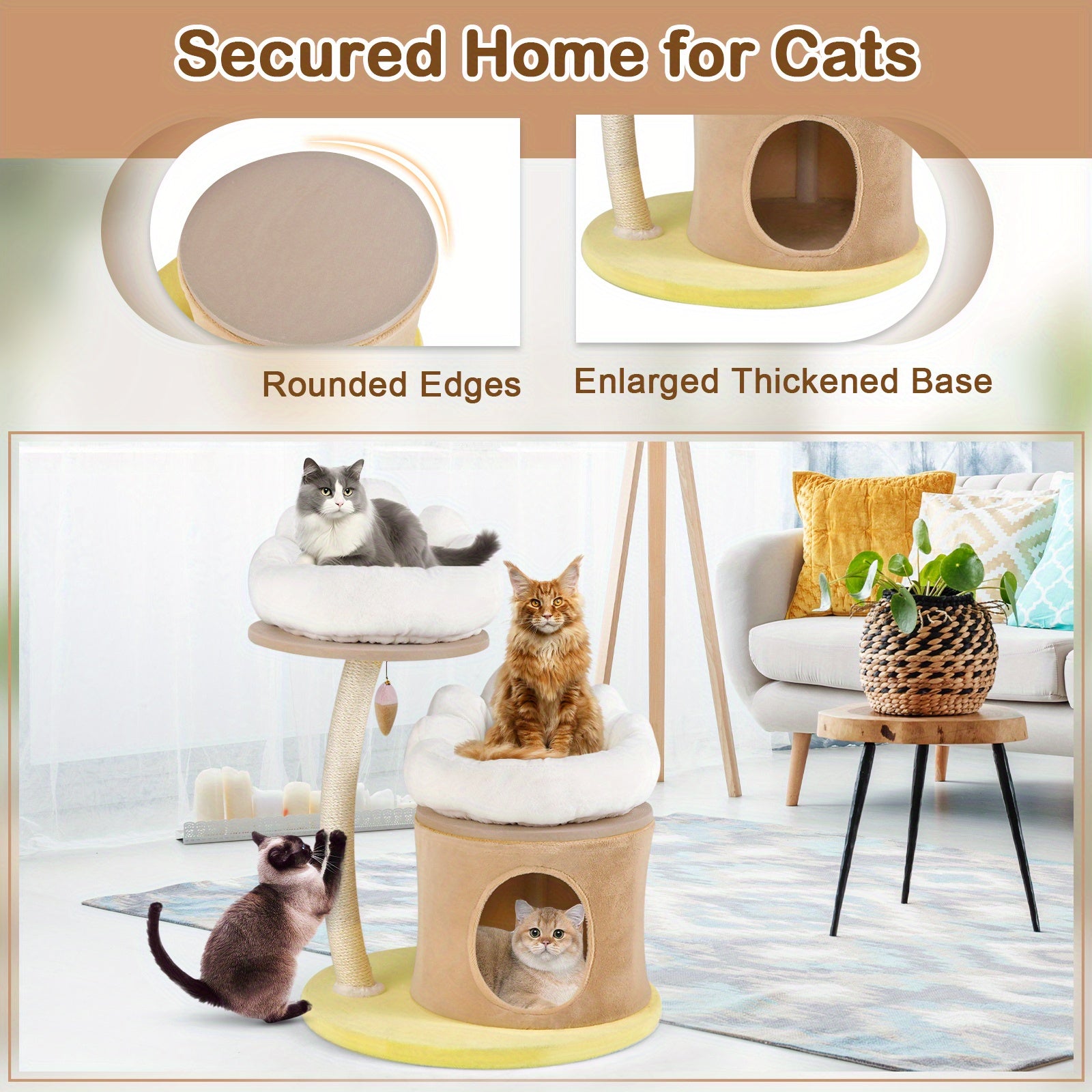 1pc 33" Deluxe Cat Tower - Multi-Level Condo with Sisal Scratching Post
