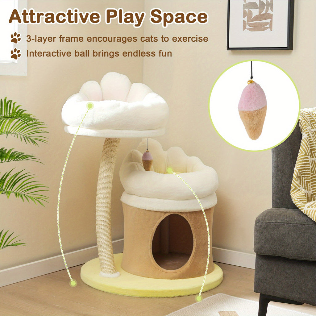 1pc 33" Deluxe Cat Tower - Multi-Level Condo with Sisal Scratching Post