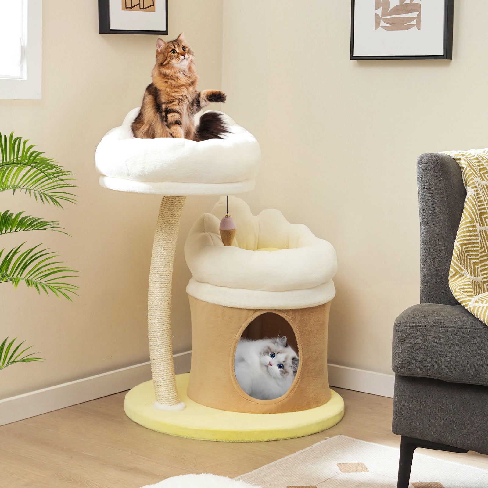 1pc 33" Deluxe Cat Tower - Multi-Level Condo with Sisal Scratching Post